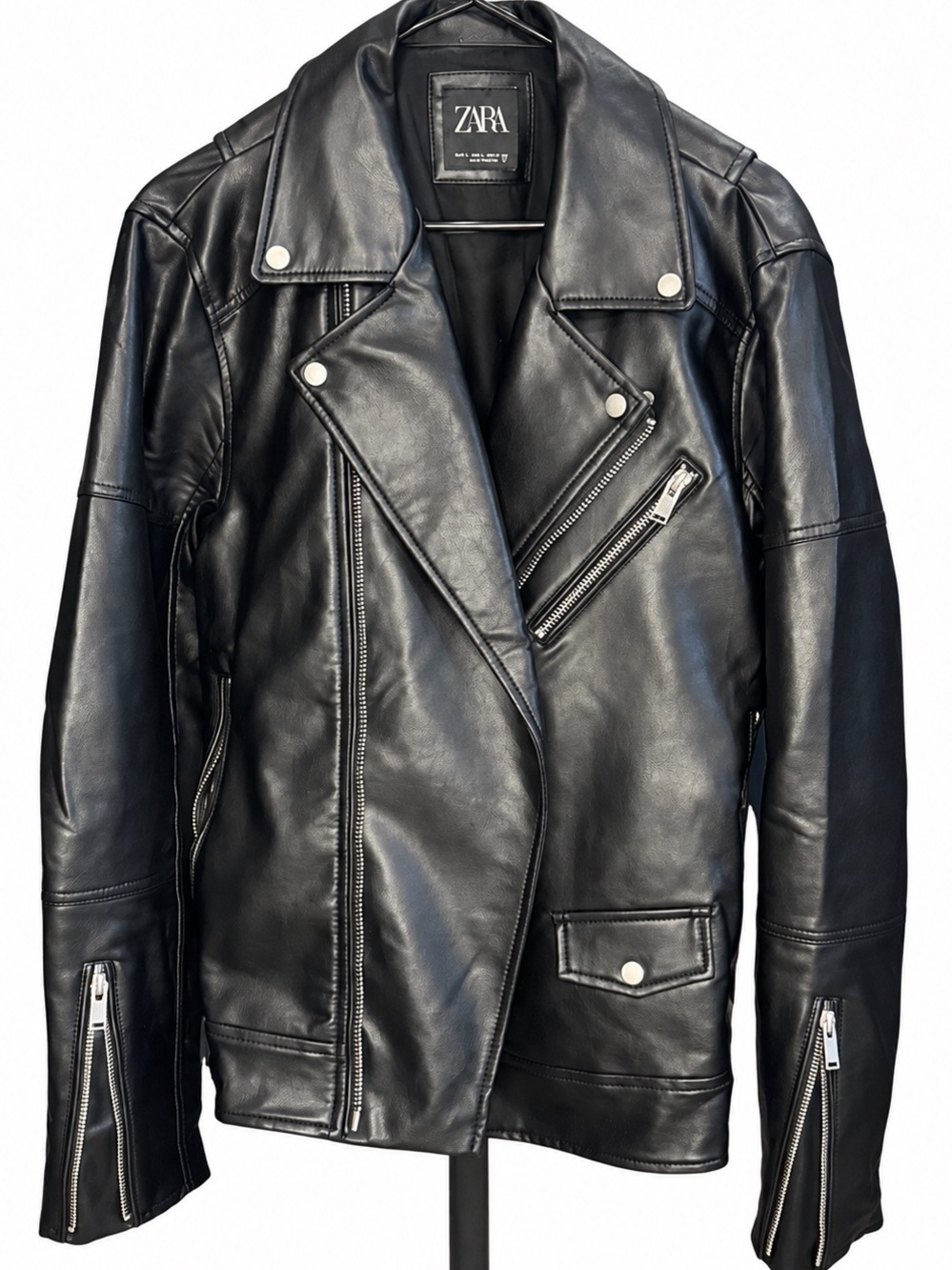 ZARA Men’s Black Faux Leather Biker Moto Jacket Size Medium